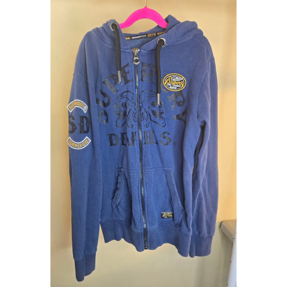 Men's Superdry Blue Skull Print Full-Zip Hoodie S
